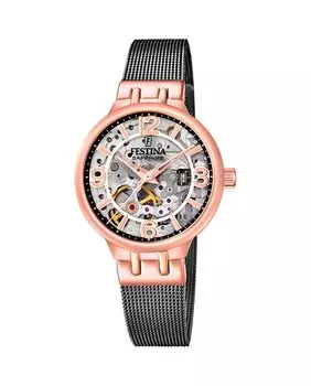 F20581/3 Автоматические женские часы Skeleton из черной стали Festina, черный