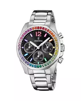 F20606/3 Женские часы Boyfriend из стали с черным циферблатом Festina, серебро