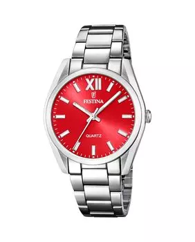 F20622/B Женские часы Boyfriend из стали с красным циферблатом Festina, серебро
