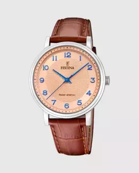 F20660/2 Солнечная энергия Коричневые кожаные мужские часы Festina, коричневый