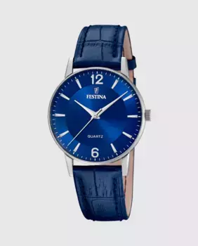 F20690/3 Классика синие кожаные мужские часы Festina, синий