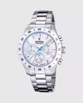 F20693/1 Женские керамические часы из серебристой стали Festina, серебрянный