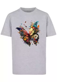 F4NT4STIC Футболка "Butterfly Colorful", принт, серый