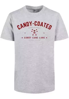 F4NT4STIC Футболка "Christmas Candy Coated Christmas", Рождество, подарок, логотип, серый