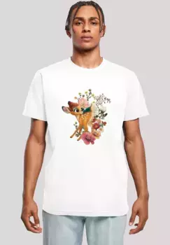 F4NT4STIC Футболка "Disney Bambi Meadow", мужская, премиум-мерч, стандартного кроя, базовая, с принтом, белый