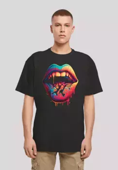 F4NT4STIC Футболка "Drooling Lips OVERSIZE TEE", принт, черный