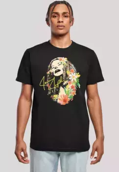 F4NT4STIC Футболка "Janis Joplin Flowers", мужская, премиум-мерч, стандартного кроя, базовая модель, рубашка с полосками, черный