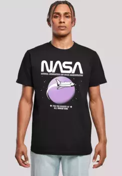 F4NT4STIC Футболка "NASA Shuttle Orbit", мужская, премиум-мерч, стандартного кроя, базовая, с принтом, черный