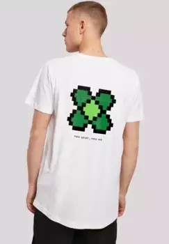 F4NT4STIC Футболка "Новый год Happy New Year Pixel Clover", принт, белый