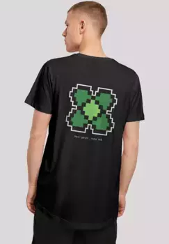 F4NT4STIC Футболка "Новый год Happy New Year Pixel Clover", принт, черный