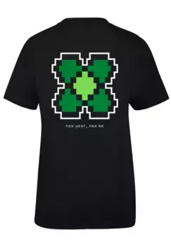 F4NT4STIC Футболка "Новый год Happy New Year Pixel Clover", принт, черный