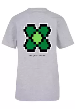 F4NT4STIC Футболка "Новый год Happy New Year Pixel Clover", принт, серый