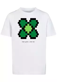 F4NT4STIC Футболка "Новый год Happy New Year Pixel Clover", принт, белый