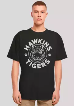 F4NT4STIC Футболка "Stranger Things Hawkins Grey Tiger", премиум качество, черный