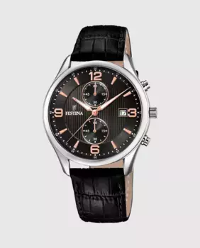 F6855/7 Часы мужские Timeless Chronograph из черной кожи Festina, черный