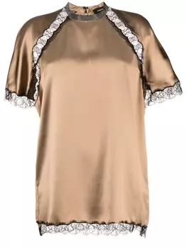 Fabiana Filippi атласная блузка с кружевом, коричневый