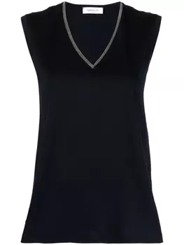 Fabiana Filippi декорированный топ с V-образным вырезом, синий
