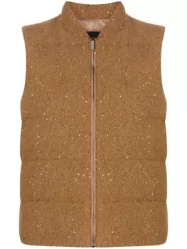 Fabiana Filippi дутый жилет с пайетками, коричневый