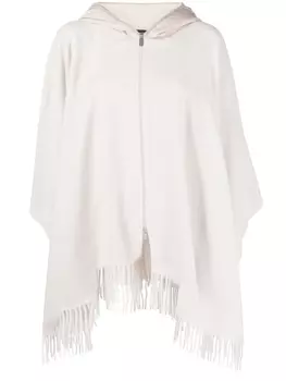 Fabiana Filippi пончо с длинными рукавами и бахромой, серый