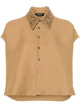 Fabiana Filippi рубашка с рукавами кап и бисером, коричневый