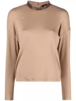 Fabiana Filippi топ с длинными рукавами и бисером, коричневый