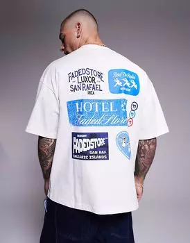 Faded Store - футболка кремово-белого цвета с графическим принтом багажа на спине