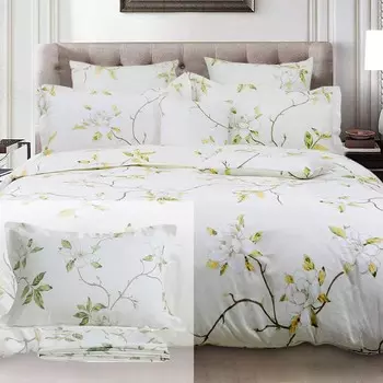 FADFAY, 7 шт., комплект пододеяльников с потертым белым цветочным принтом, Cal King Size, 1 пододеяльник + 1 плоская простыня + 1 простыня на резинке + 4 наволочки королевского размера