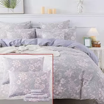 FADFAY, 7 шт., комплект пододеяльников с потертым розовым и серым цветочным принтом, большой размер, 1 пододеяльник + 1 плоская простыня + 1 простыня на резинке + 4 наволочки королевского размера