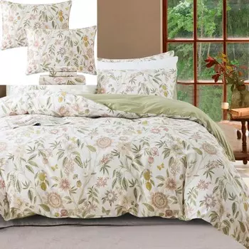 FADFAY Cal King Size Ботанический цветочный пододеяльник Комплекты простыней 7 шт. Постельное белье из 100% листьев подсолнечника, лимона и бабочки с принтом, мягкие дышащие (1 пододеяльник, 1 простыня, 1 плоская простыня + 4 наволочки)