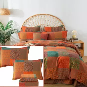 FADFAY Grid King Size Винтажные клетчатые пододеяльники с цветочным принтом, наборы простыней, 7 шт., мытый двухслойный муслин, 100% хлопок, геометрическая геометрия, постельные принадлежности для фермерского дома, супер мягкие дышащие