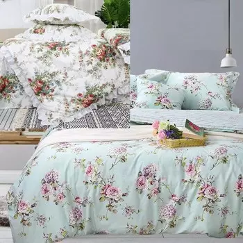FADFAY Пододеяльник с цветочным принтом, хлопковый комплект King/Cal King of 2, с рисунком синей гортензии, 3 шт. + Набор пододеяльников Shabby Vintage Rose, застежка-молния и угловые завязки, пододеяльник вместо одеяла