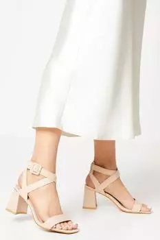 Faith: босоножки Eleanor на высоком блочном каблуке с потайной пряжкой Dorothy Perkins, бежевый