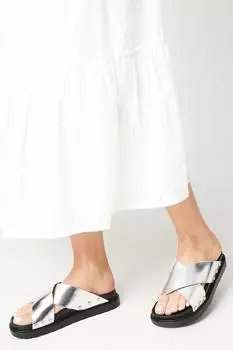 Faith: Босоножки-шлепанцы Hunter с перекрестными ремешками и шипованной стелькой Dorothy Perkins, серебро