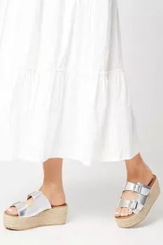 Faith: Эспадрильи Harvey, босоножки на танкетке с пряжкой и ремешком на платформе Dorothy Perkins, серебро