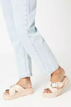 Faith: Массивные шлепанцы Mali с пряжкой и перекрестными ремешками Dorothy Perkins, бежевый