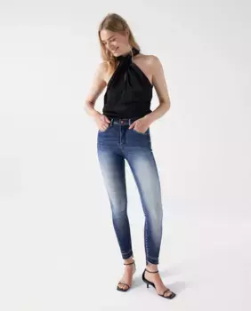 Faith push in укороченные узкие джинсы для женщин из высококачественной ткани Salsa Jeans, синий