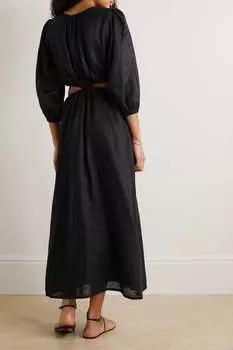 FAITHFULL THE BRAND льняное платье Hielo со сборками и вырезами, черный