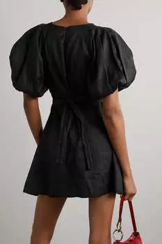 FAITHFULL THE BRAND льняное платье мини Mai с кружевной отделкой, черный