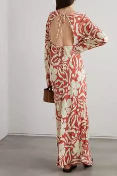 FAITHFULL THE BRAND + NET SUSTAIN Платье макси Shiva с открытой спиной и цветочным принтом из вуали, красный