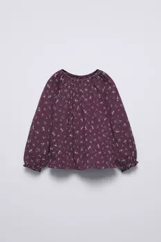 Фактурная блузка с цветочным принтом ZARA, бордовый