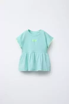 Фактурная блузка с вышивкой ZARA, цвет Turquoise