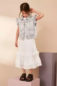 Фактурная длинная юбка с вышивкой (3–16 лет) Next, белый