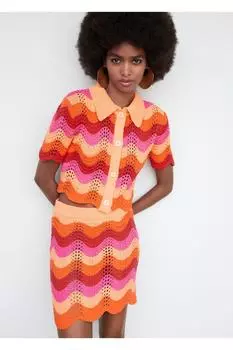 Фактурная мини-юбка с перфорацией Mango, оранжевый