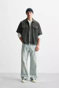Фактурная рубашка с карманами ZARA, зеленый