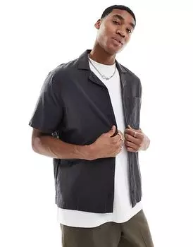 Фактурная рубашка с коротким рукавом черного цвета Hollister