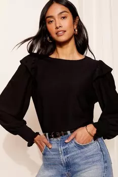 Фактурная трикотажная блузка с длинными рукавами и рюшами Friends Like These, черный