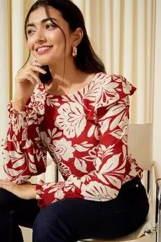 Фактурная трикотажная блузка с длинными рукавами и рюшами Friends Like These, белый