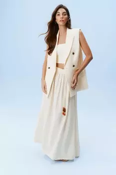 Фактурная юбка-макси с поясом из бисера Next, экрю