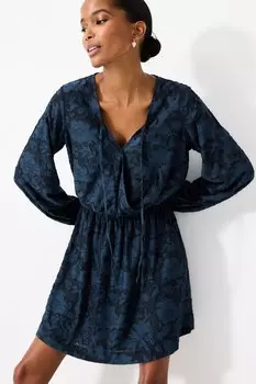 Фактурное мини-платье с цветочным принтом Next, синий