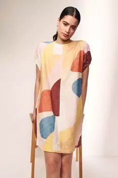 Фактурное мини-платье с короткими рукавами и свободным кроем Next, мультиколор